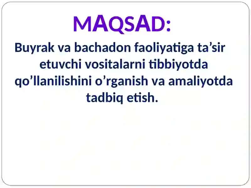 Diuretik vositalar va bachadon mushaklarini qisqartiruvchi moddalar 3