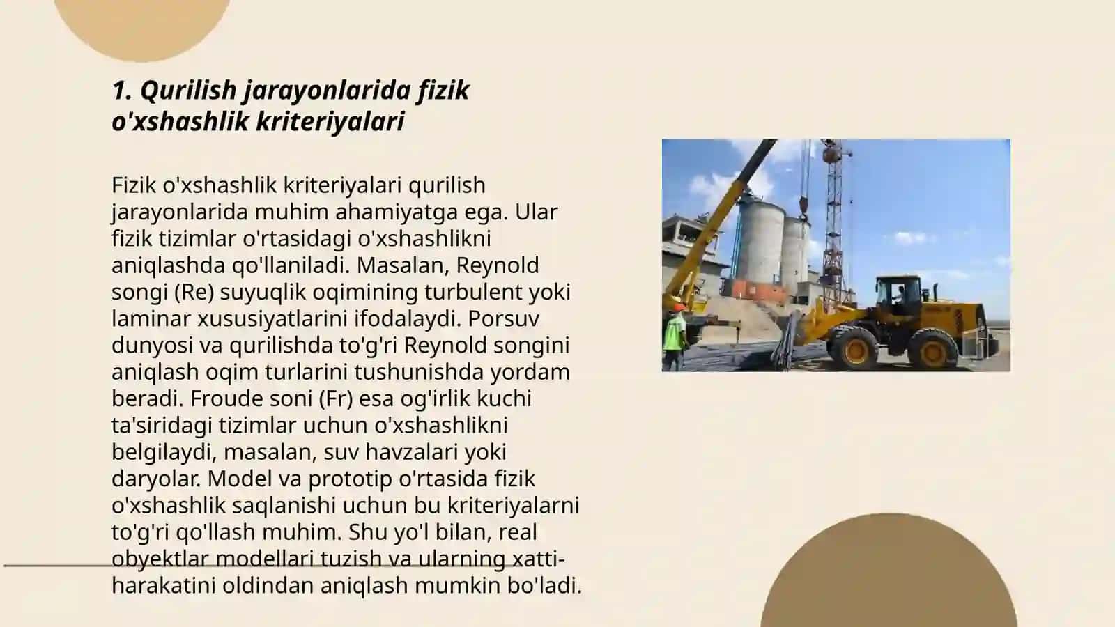 Qurilish jarayonini o'rganishda qo'llaniladigan o'xshashlik kriteriyalari 3