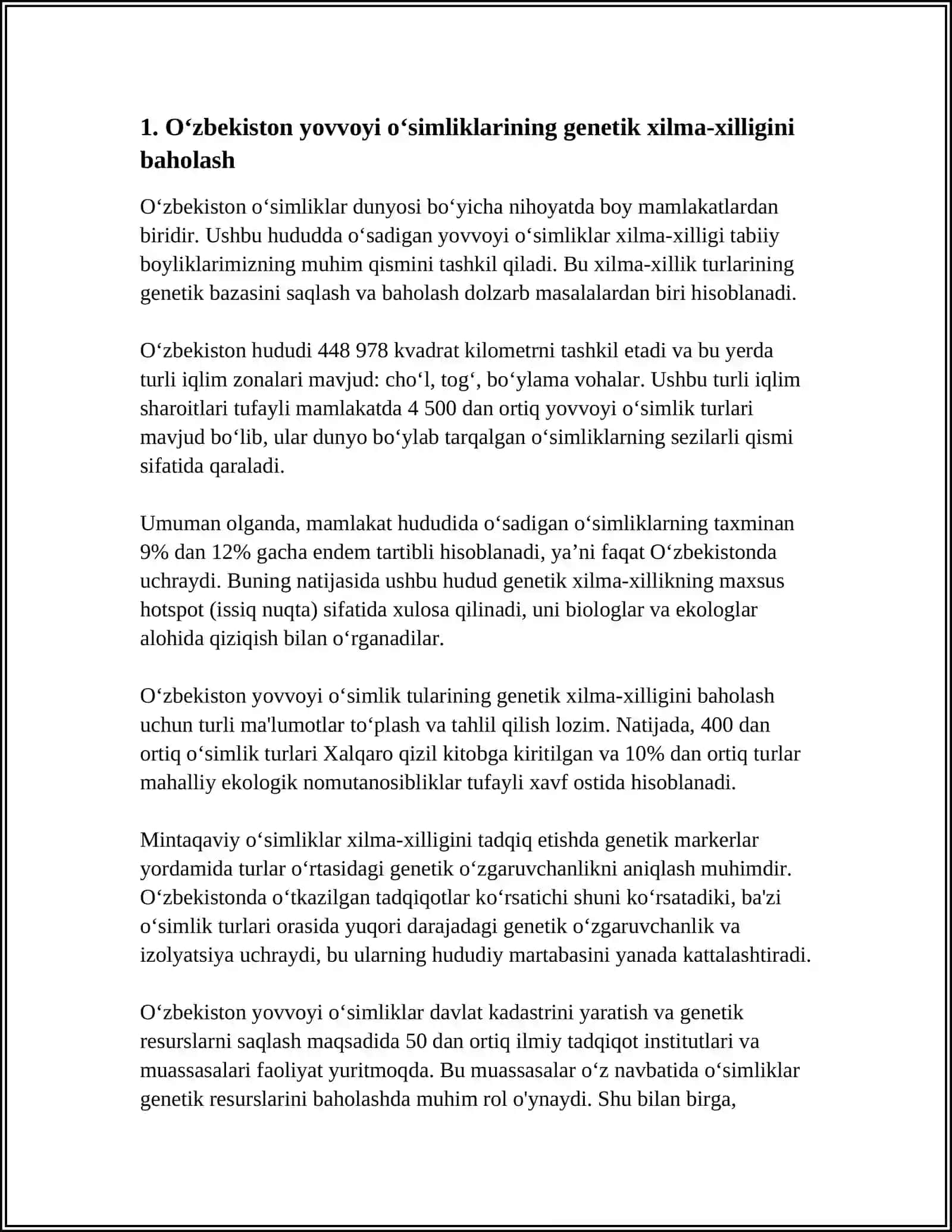 BIOLOGIK XILMA-XILLIKNI SAQLASH BOYICHA MUSTAQIL IZLANISH 3