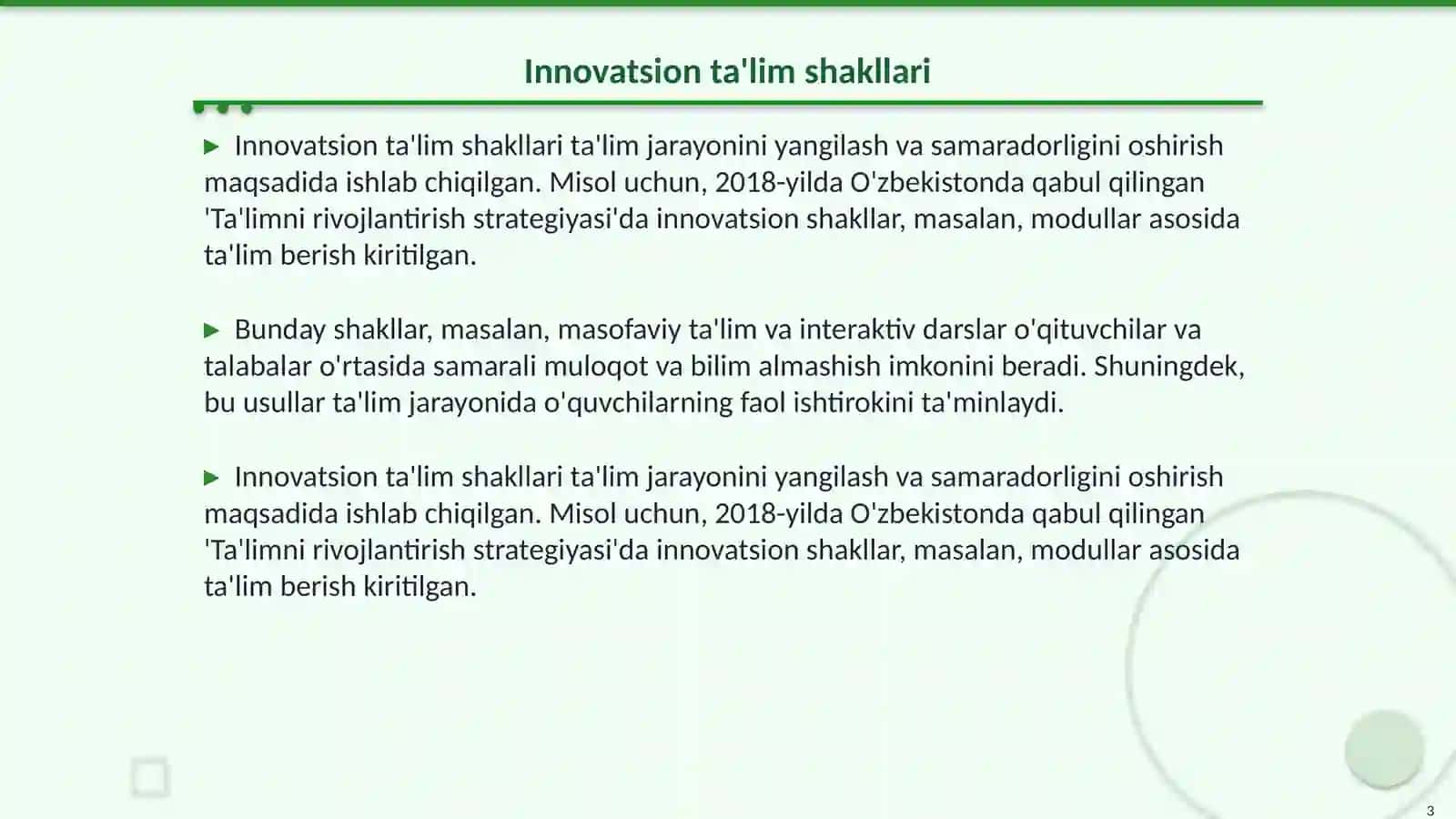 Ta'lim jarayonini tashkil etishning innovatsion shakl,metod va vositalari 3