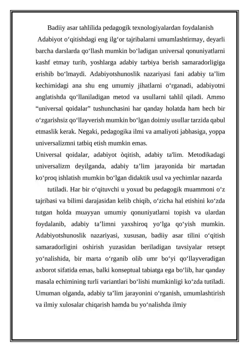Mavzu: Badiiy asar tahlilida pedagogik texnologiyalardan foydalanish 3