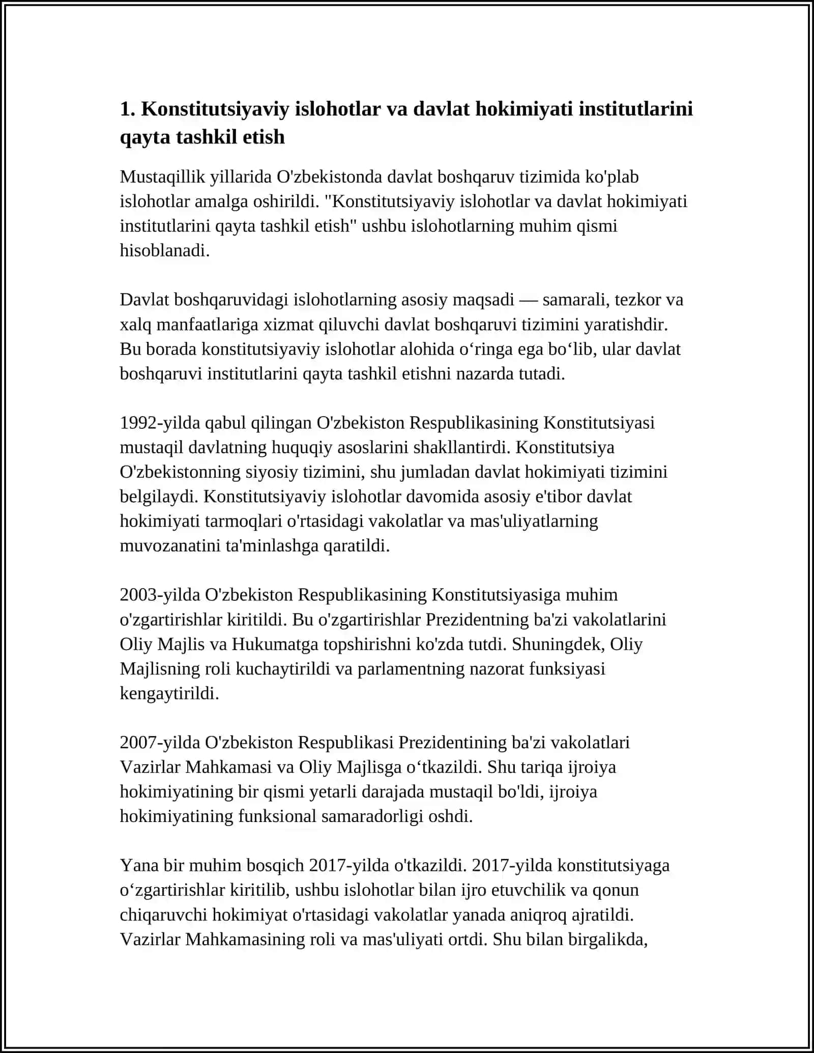 MUSTAQILLIK YILLARIDA DAVLAT BOSHQARUV TIZIMIDA AMALGA OSHIRILGAN ISLOHOTLARNING XUSUSIYATI 3
