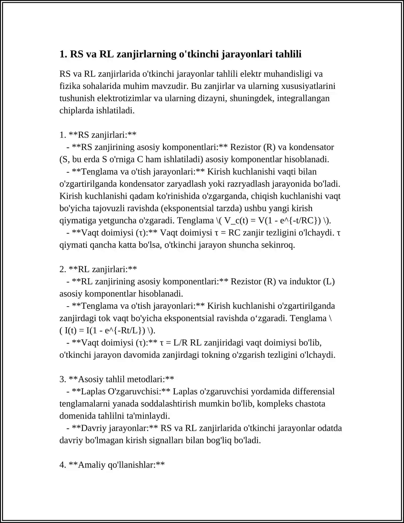 RS VA RL ZANJIRLARDA O'TKINCHI JARAYONLAR 3