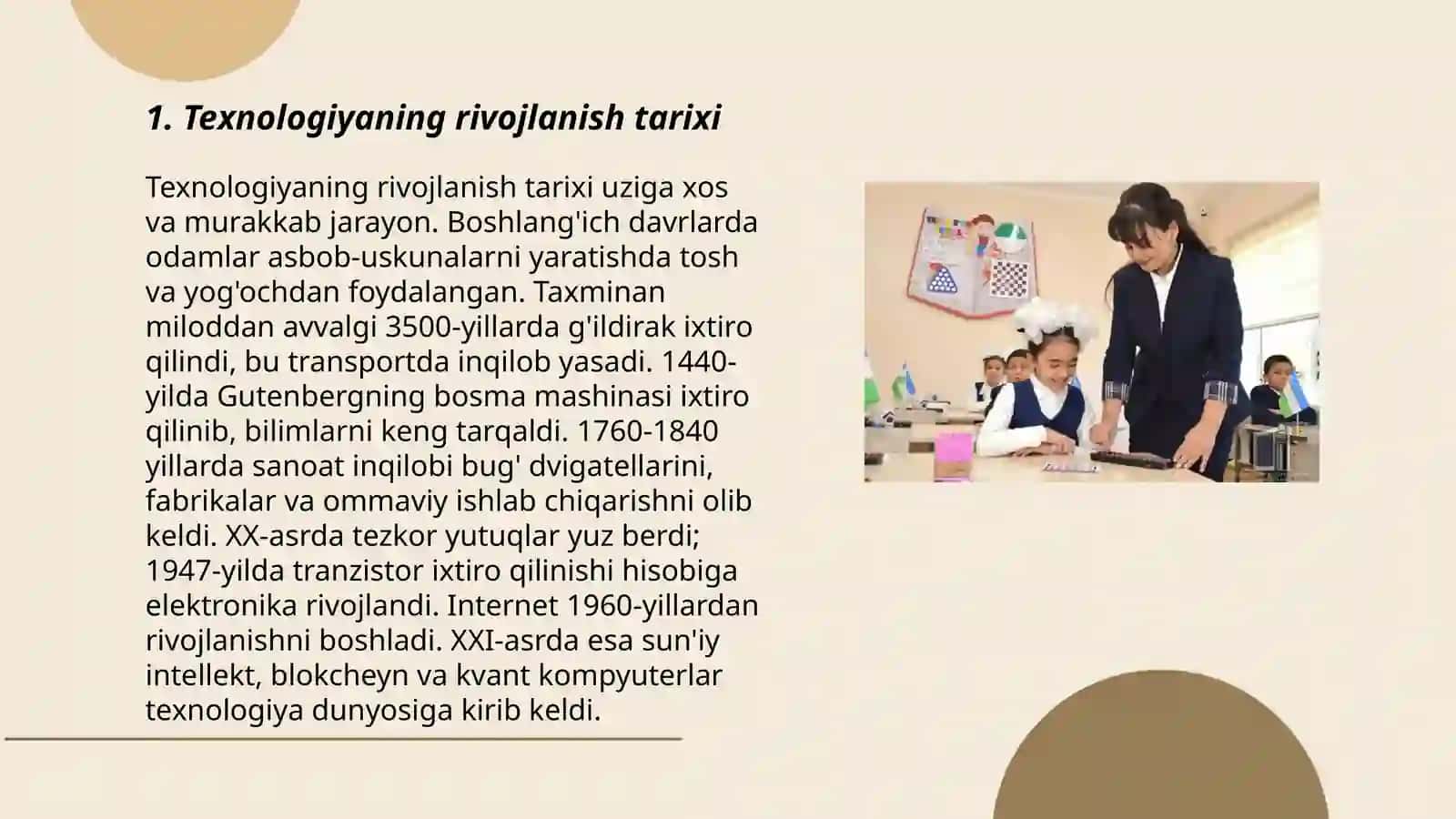 Texnologiya fani bo'yicha nazariy tushunchalar berish darslarni tashkil etish Sharipova Muffazzalxon 3