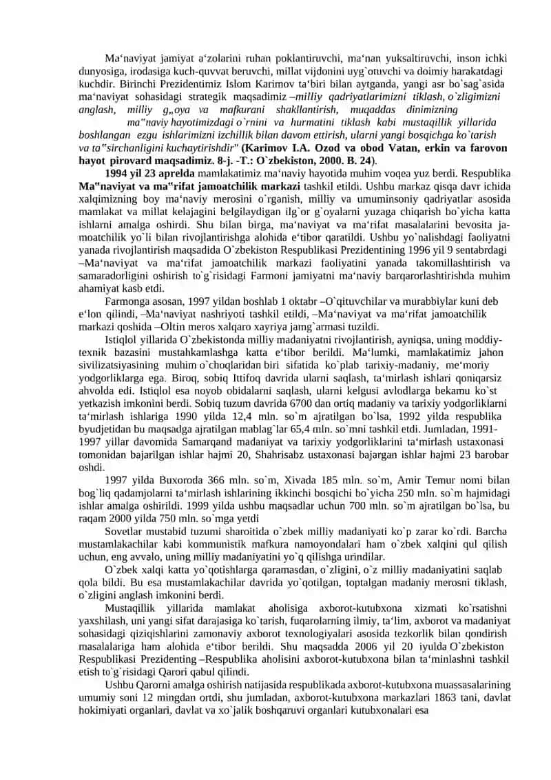 MA‟NAVIY HAYOTDAGI O`ZGARISHLAR, MADANIY TARAQQIYOT MUAMMOLARI 3