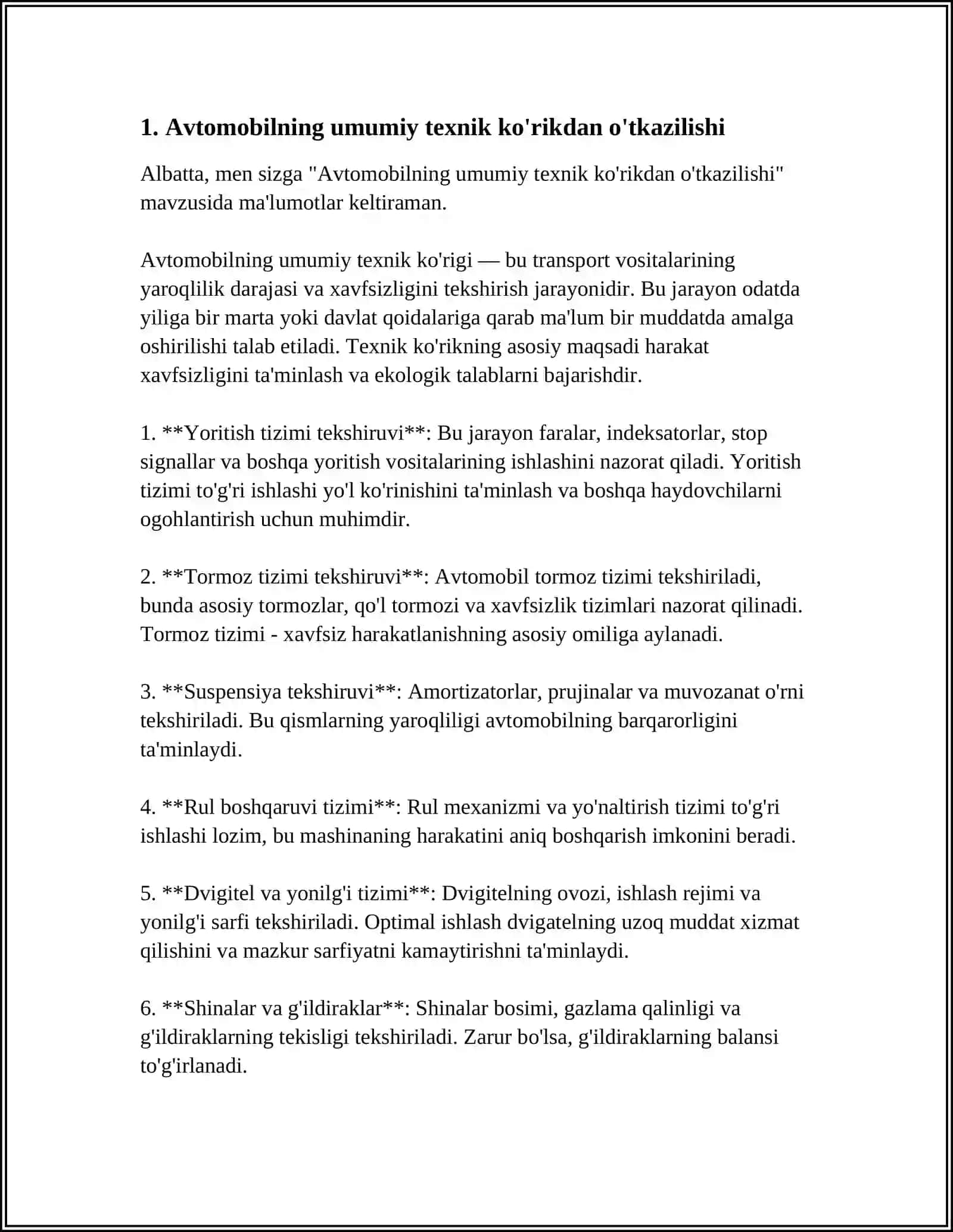 Avtomobilning umumiy texnik ko'rikdan o'tkazilishi 3