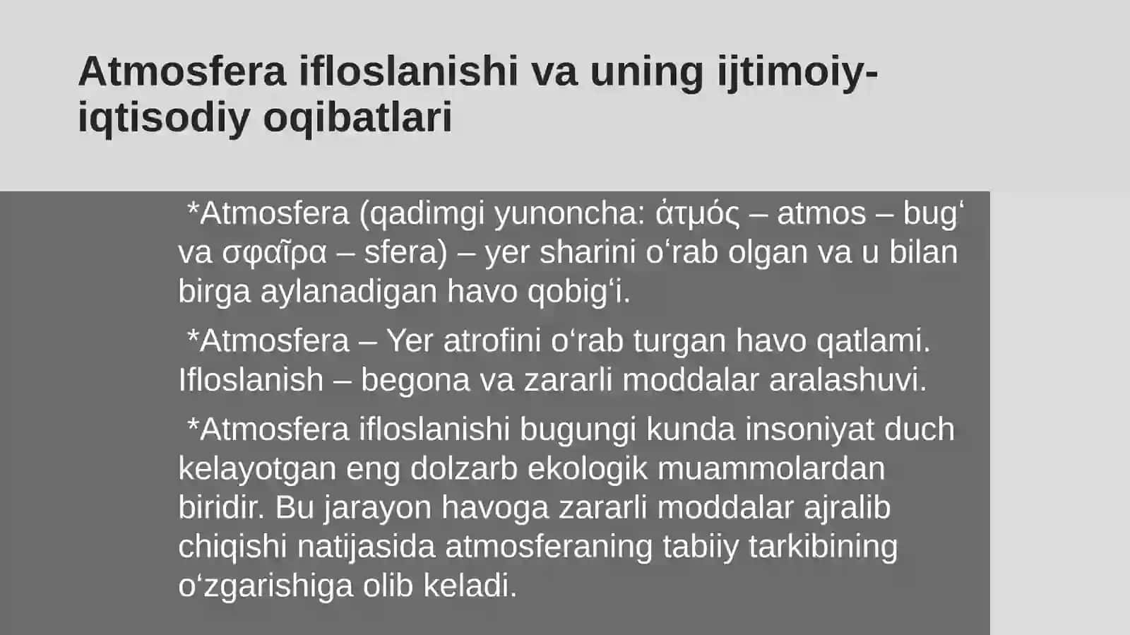 Atmosfera ifloslanishi natijasida yuzaga keladigan ijtimoiy-iqtisodiy zararlar 3