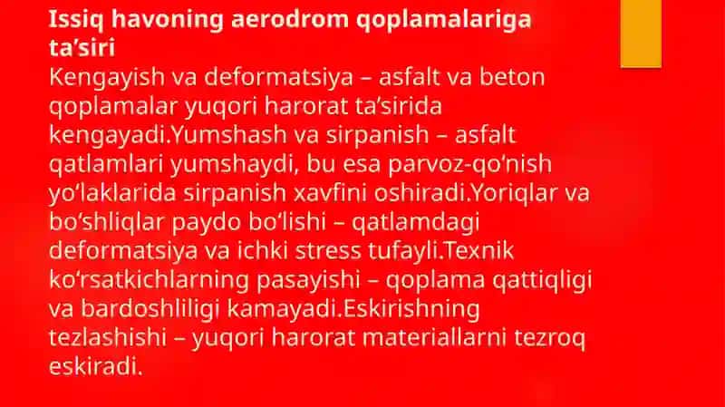 HAVO ISSIQ PAYTLARDA AERODROMLARNI SAQLASH 3