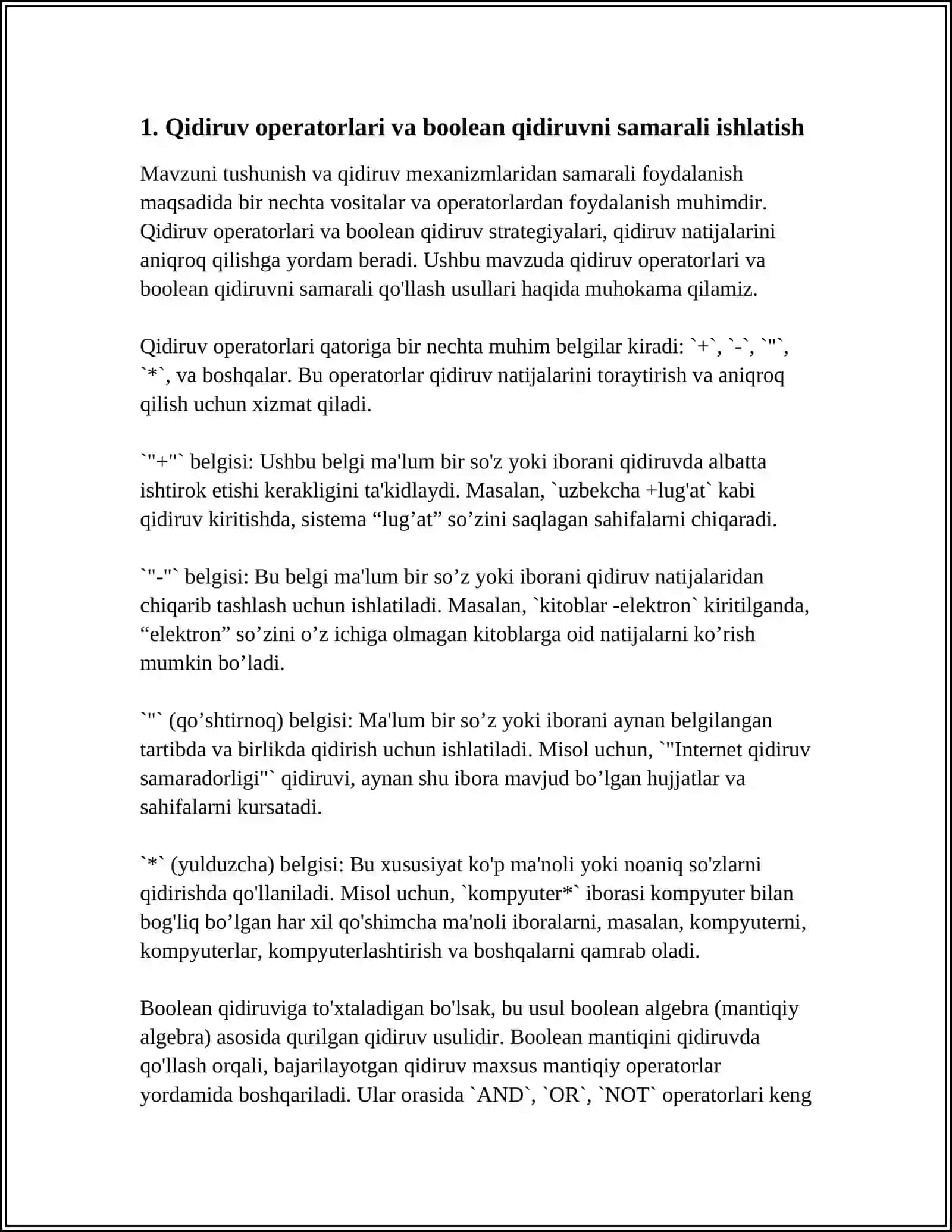 QIDIRUV MEXANIZIMI FUNKSIYALARIDAN MAKSIMAL DARAJADA SAMARALI FOYDALANISH 3