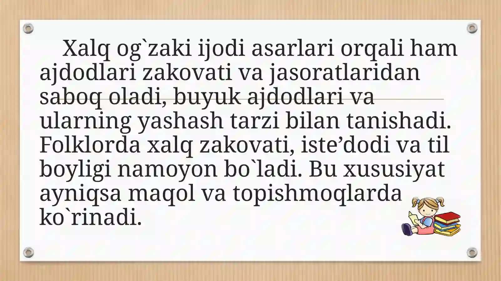 Bolalar adabiyotida xalq og`zaki ijodi. Maqol, topishmoqlar va tez aytishlar 3