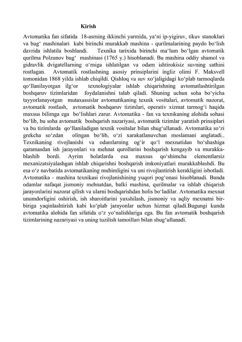 Avtomatikaning Texnik Vositalari Fani Bo‘yicha 3