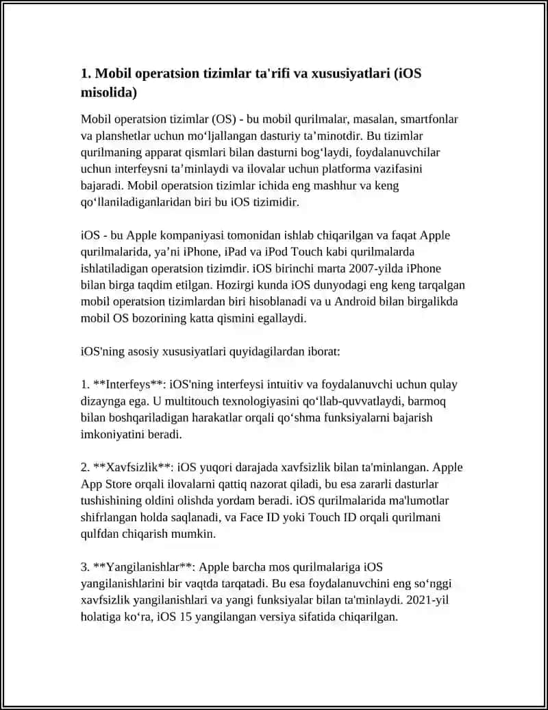 MOBIL OPERATSION TIZIMLARI. IOS MOBIL OPERATSION TIZIMI 3