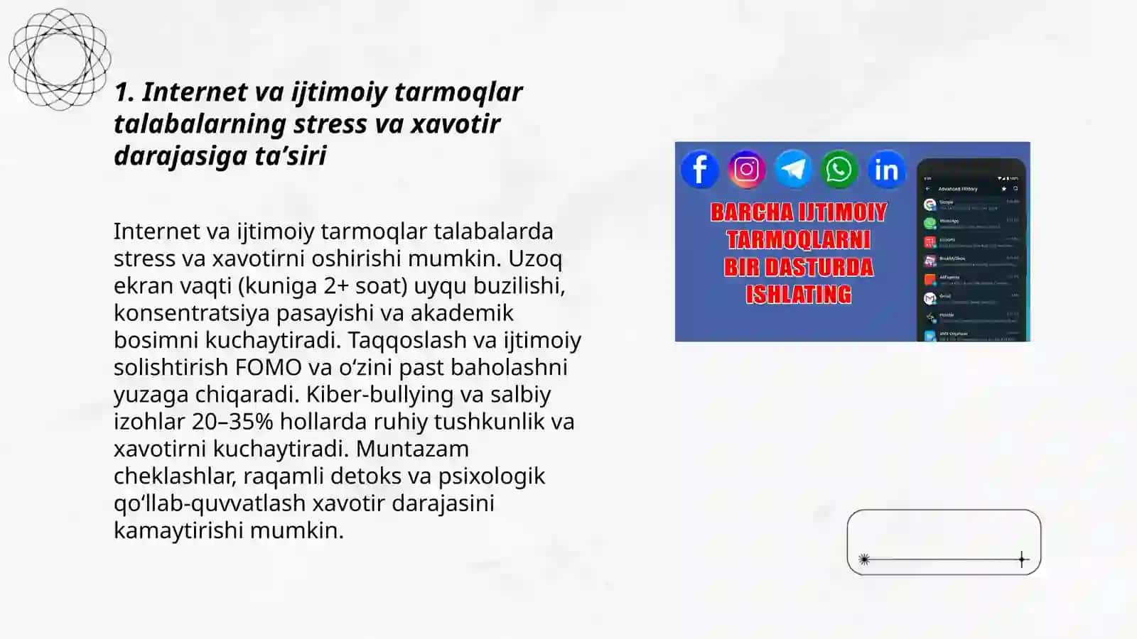 Internet va ijtimoiy tarmoqlarni talabalarning psixik salomatligiga taʼsiri 3