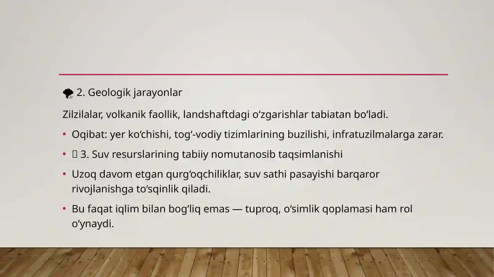 Barqaror rivojlanishga salbiy ta’sir ko‘rsatayotgan tabiiy jarayonlar 3
