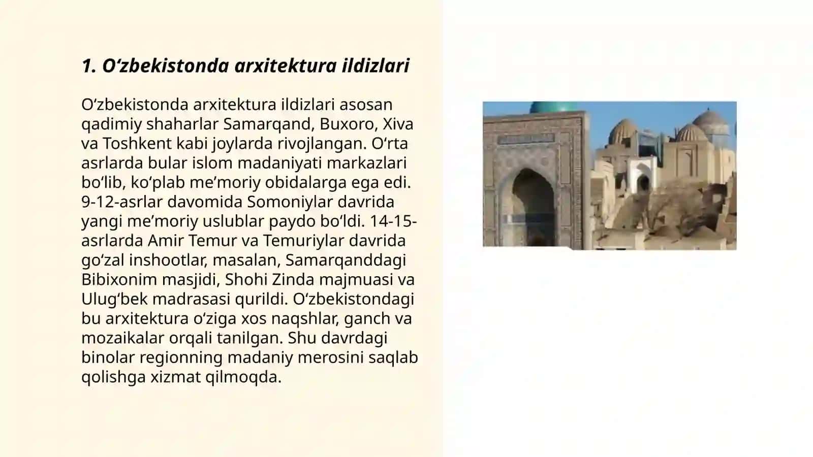 Oʻzbekistonda arxitektura genezisi tarixi va tarqqiyoti 3