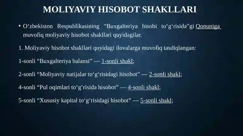 Moliyaviy hisobot shakllari va moliyaviy hisobotni baholash me'zonlari 3