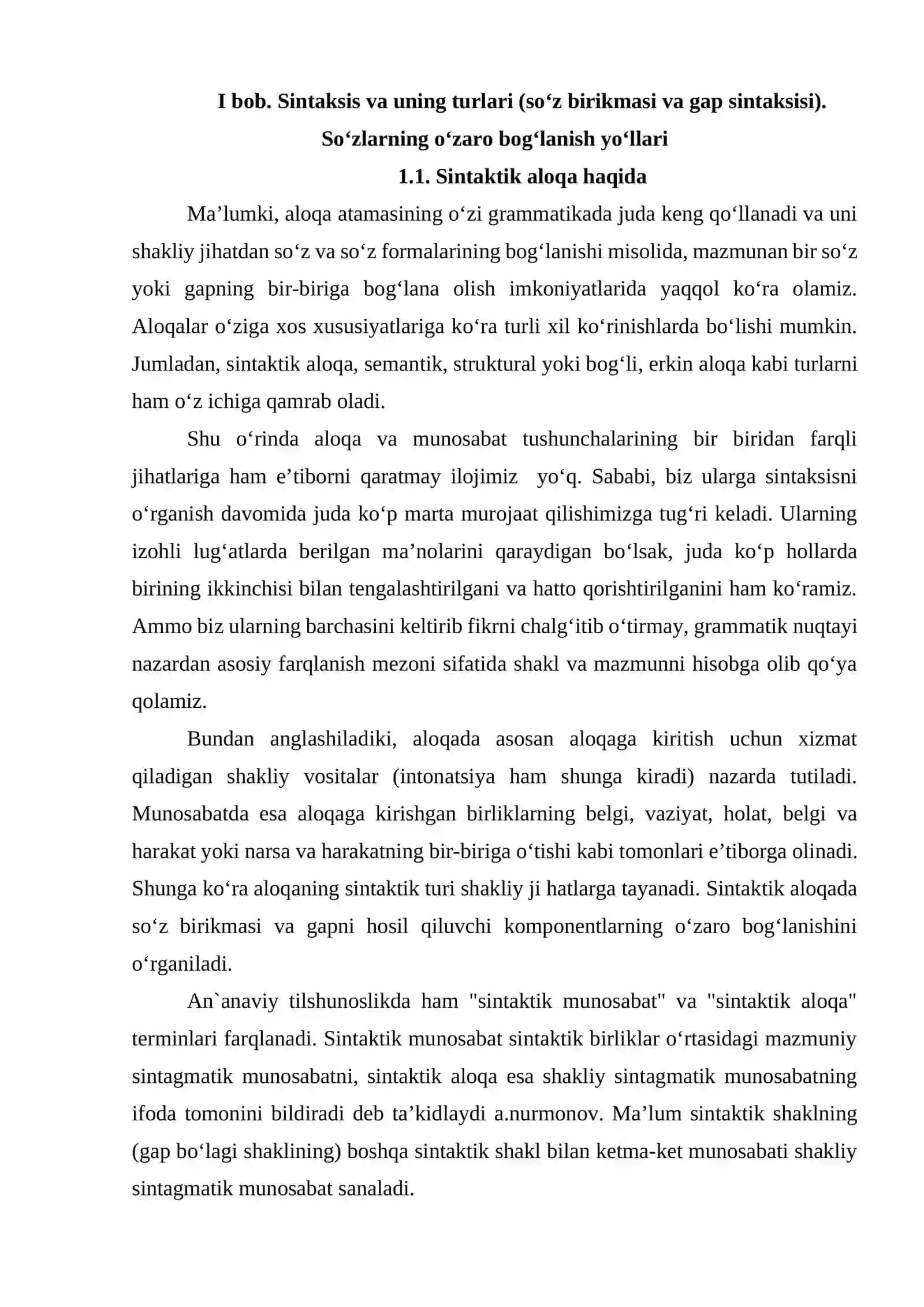Valentlik va sintaktik aloqa lison va nutq dixotomik boʻlinishida 3