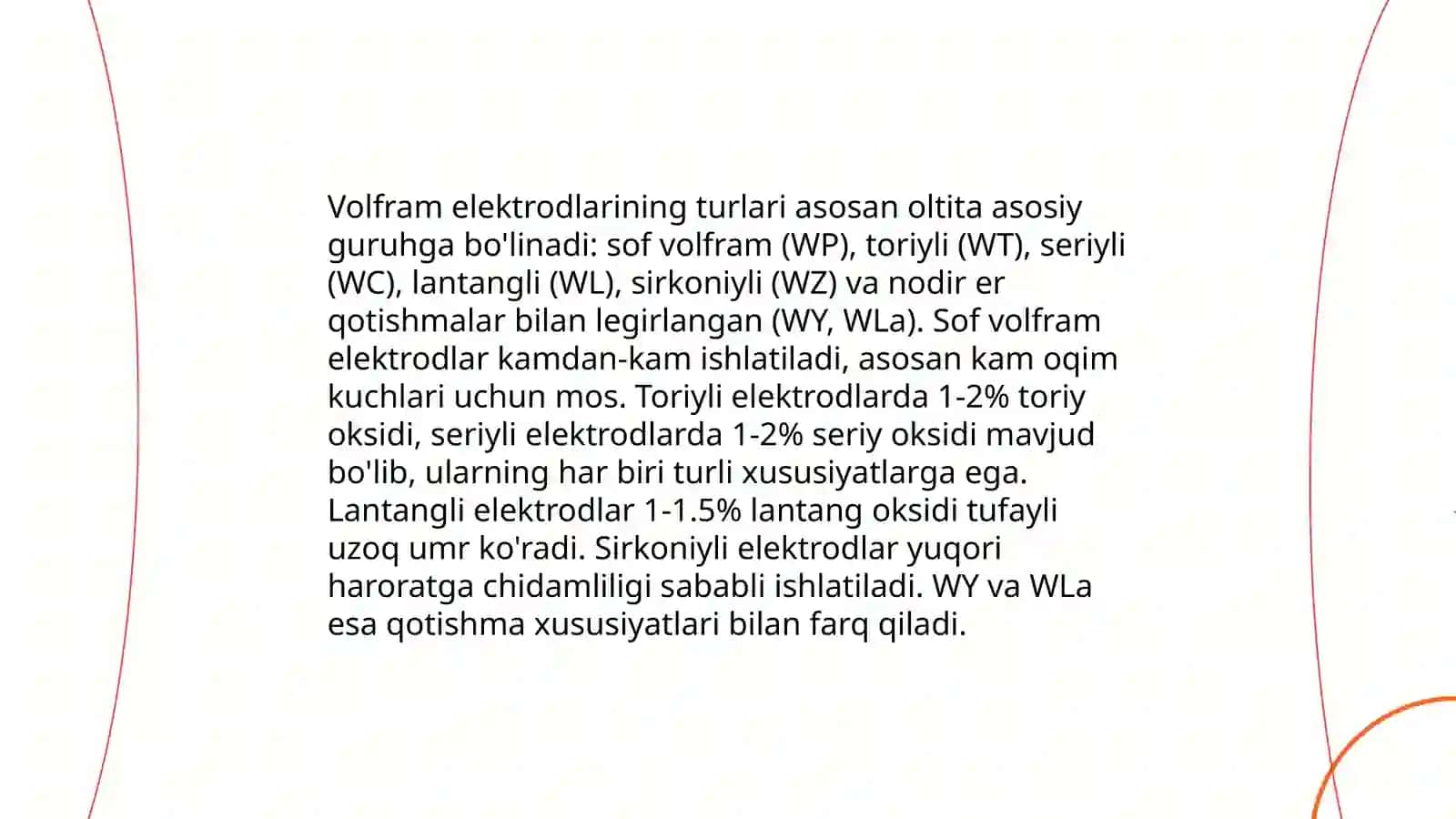 Volfram elektrodining turlari va shakllanishi 3