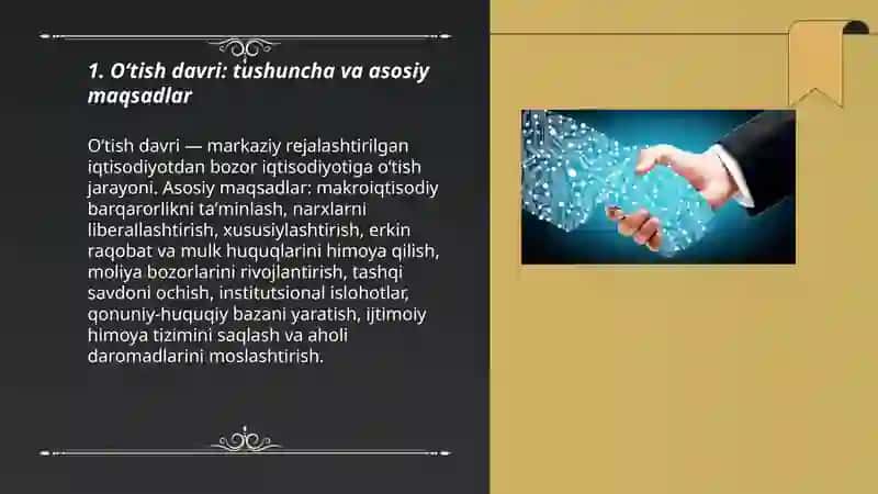 Oʻtish davrining mazmuni.Bozor iqtisodiyotiga oʻtish yoʻllari 3