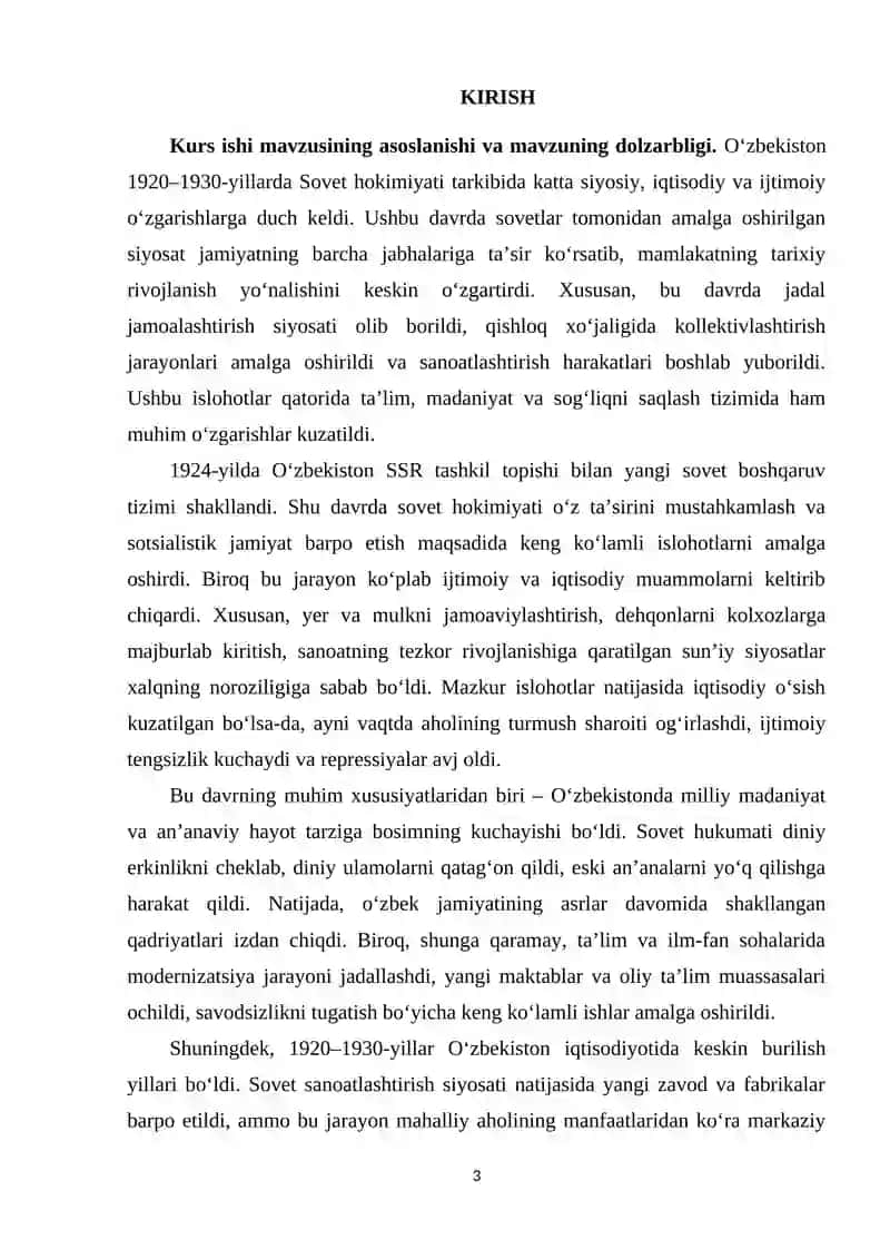 KURS ISHI 1920-1930 yillarda O'zbekistonning ijtimoiy - iqtisodiy hayoti 3