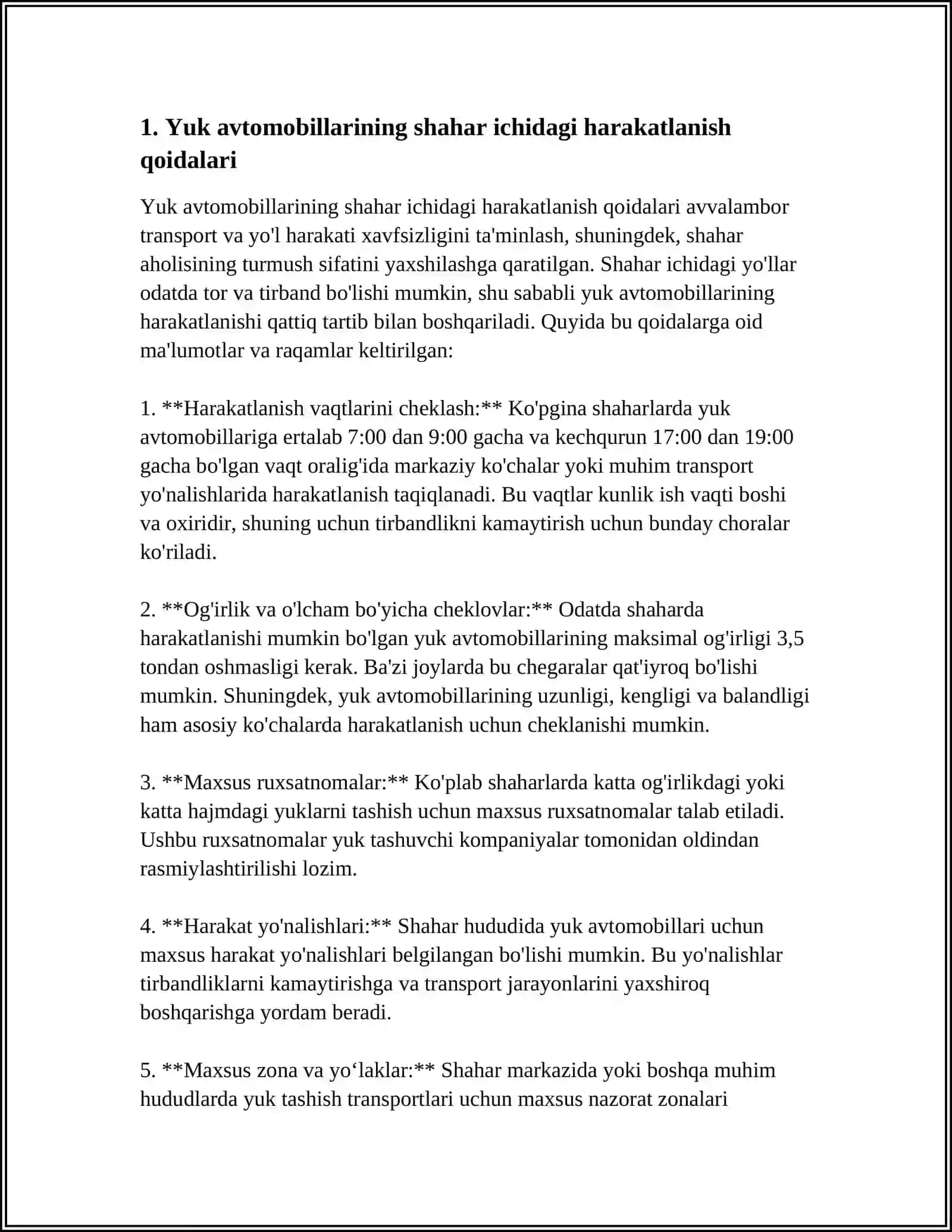 SHAHARLARDA YUK AVTOMOBILLARI HARAKATINING HUSUSIYATI 3