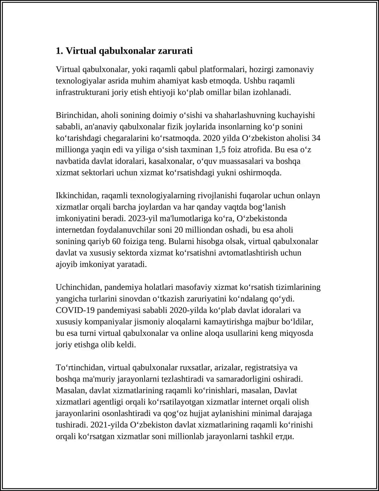 MUSTAQIL ISH Mavzu: 2016 YIL SENTYABRIDAN VIRTUAL QABULXONALARNING OCHILISHI 3