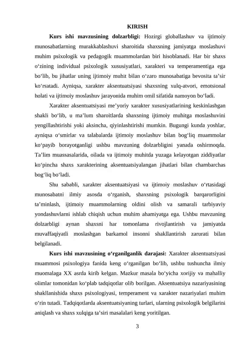 Xarakter aksentuatsiyasi va ijtimoiy moslashuv o‘rtasidagi munosabat. 3