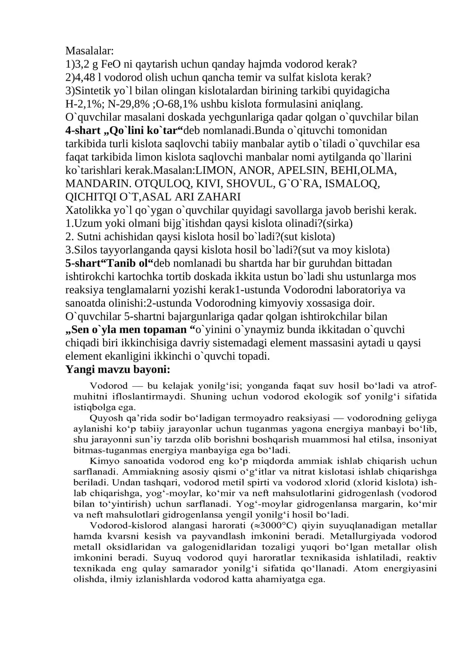 Vodorodni olinishi va xossalari.Ishlatilishi 3