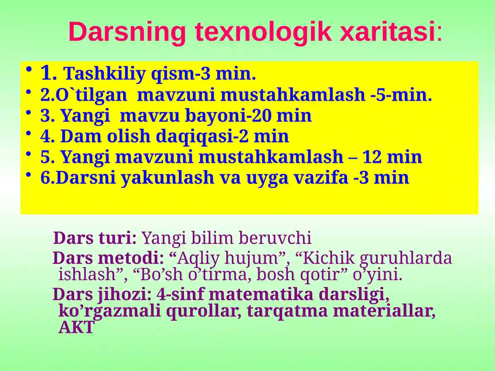 4-sinf Matematika 100 soni ichida ayirish va qo'shish dars ishlanma 3