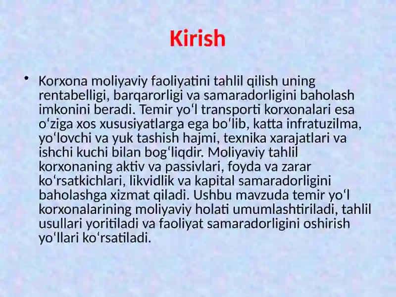 Korxona moliyaviy faoliyati tahlili. 3