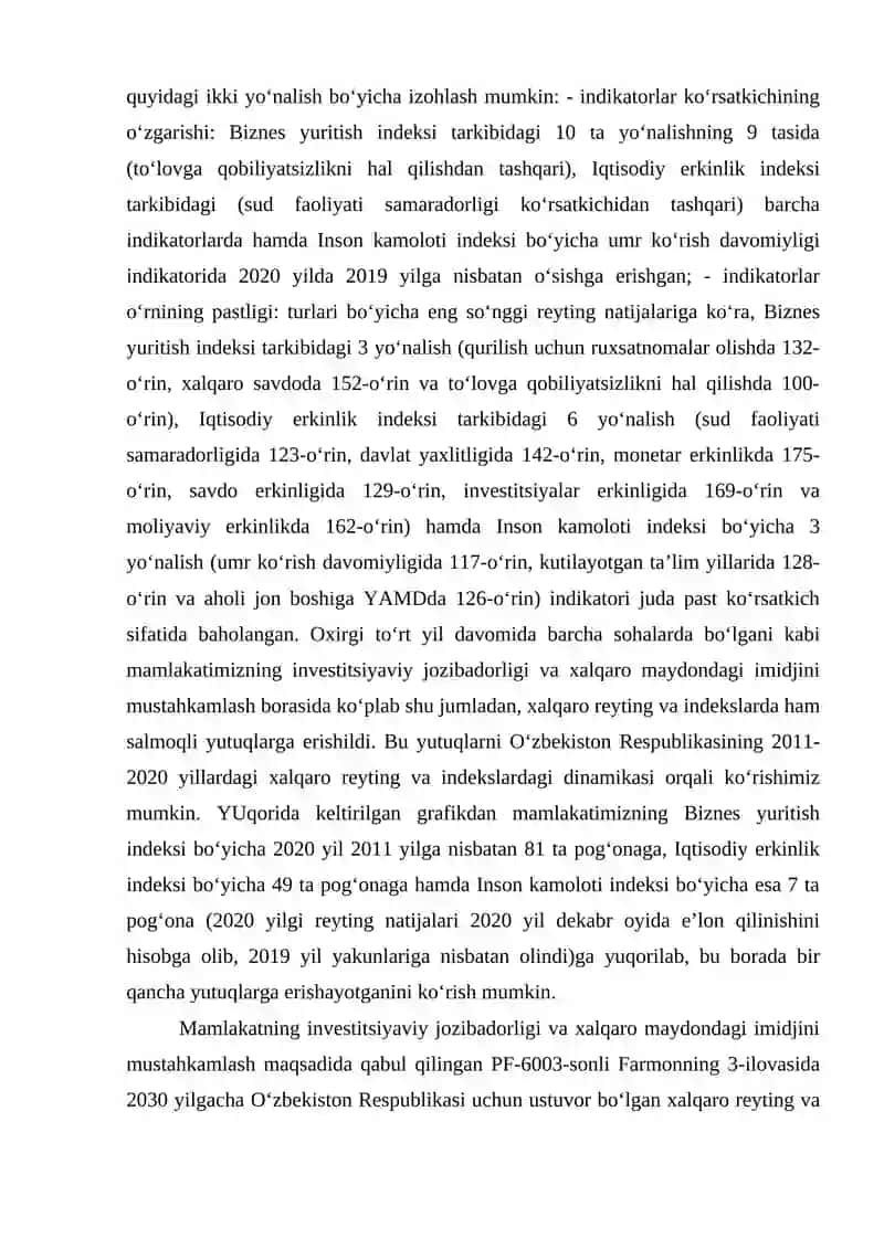 O‘zbekiston Respublikasining xalqaro reyting va indekslardagi o‘rni va nufuzini ortib borishi 3