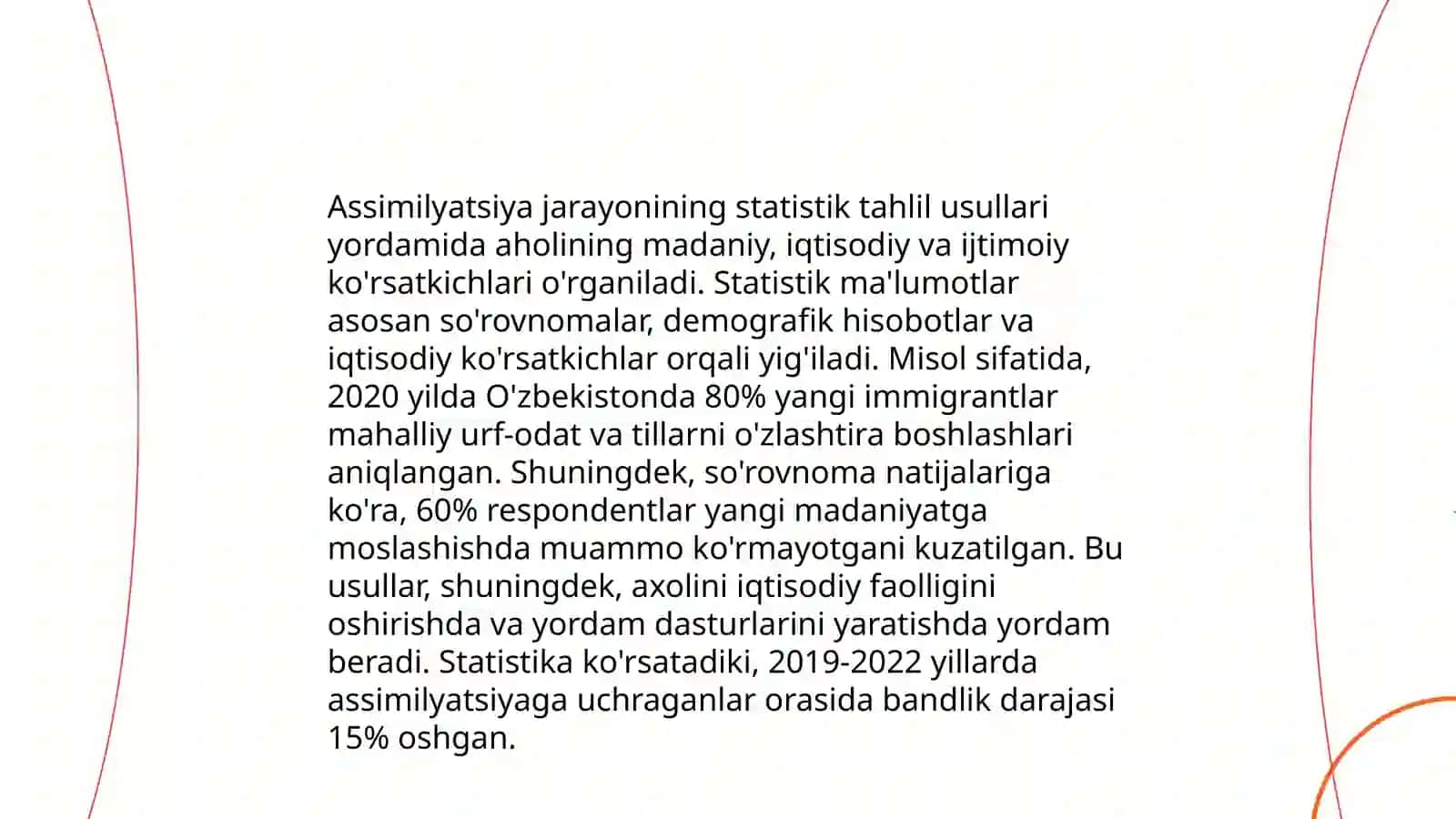 Jamiyatning madaniyatlilik darajasi assimilliyatsiya, dissimiliyatsiya va femenestik holatlardagi dinamika va statikalarning statistik tahlil qilish usullari 3