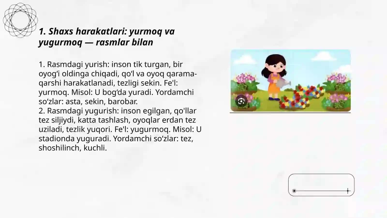 Shaxs va narsa harakatini bildirgan so‘zlar 3