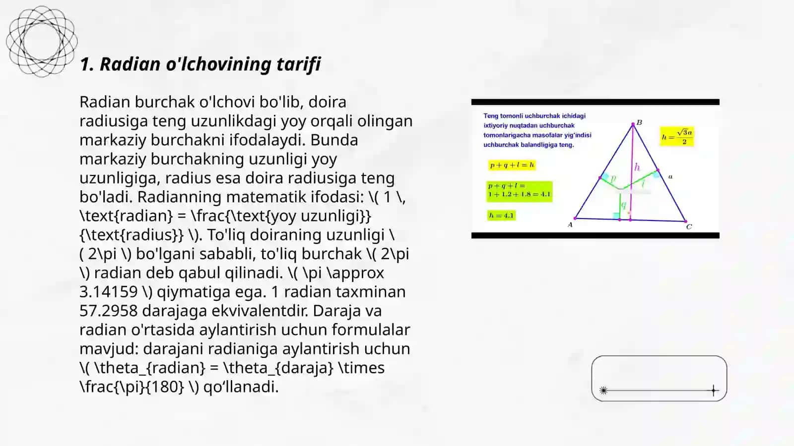 Burchakning radian o’lchovi 3