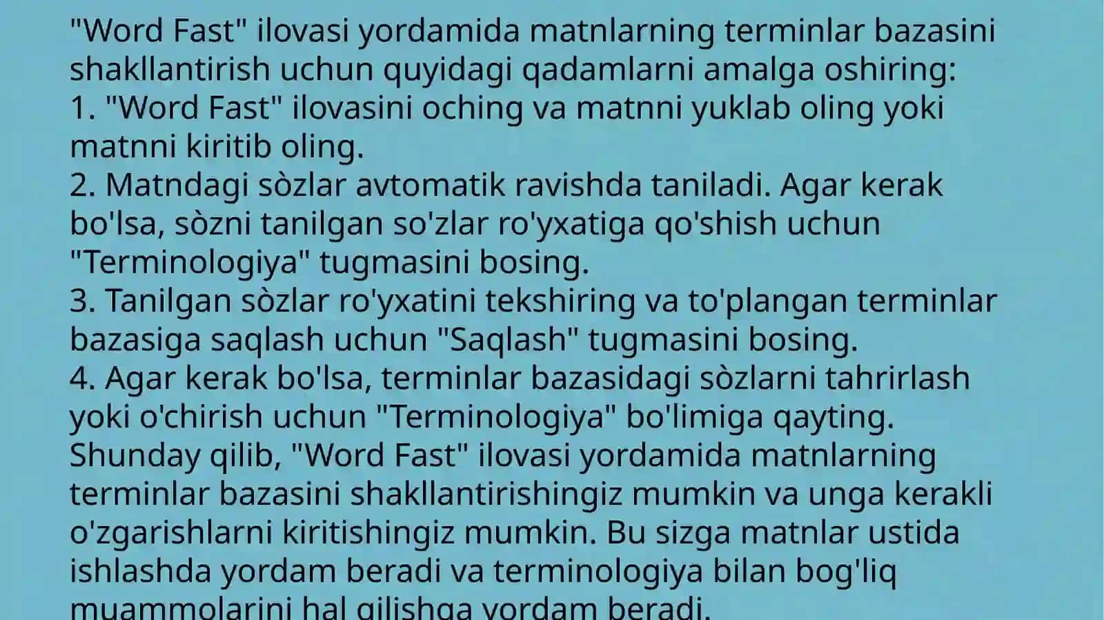 WORDFAST ILOVASI YORDAMIDA  MATNLARNING TERMINLAR BAZASINI  SHAKLLANTIRISH 3