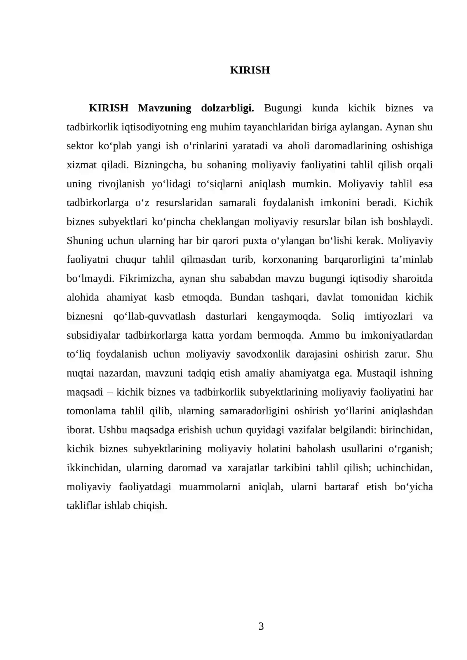 Kichik biznes va tadbirkorlik subyektlarining moliyaviy faoliyati tahlili 3