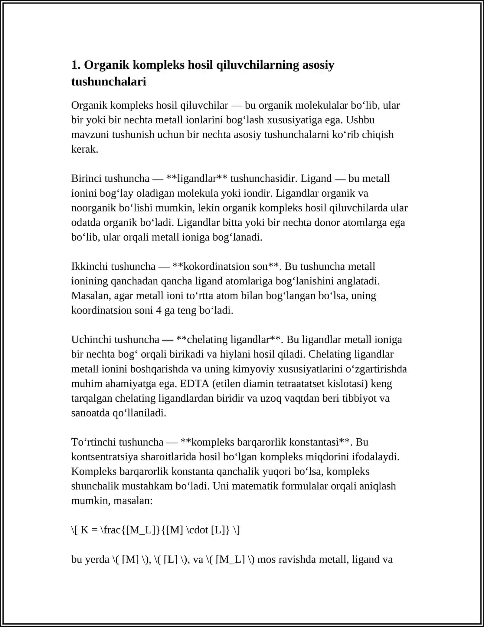 ORGANIK KOMPLEKS HOSIL QILUVCHILAR.ULARNING YUTUQ VA KAMCHILIKLARI TEXNALOGIYADA QOʻLLANILISHI 3