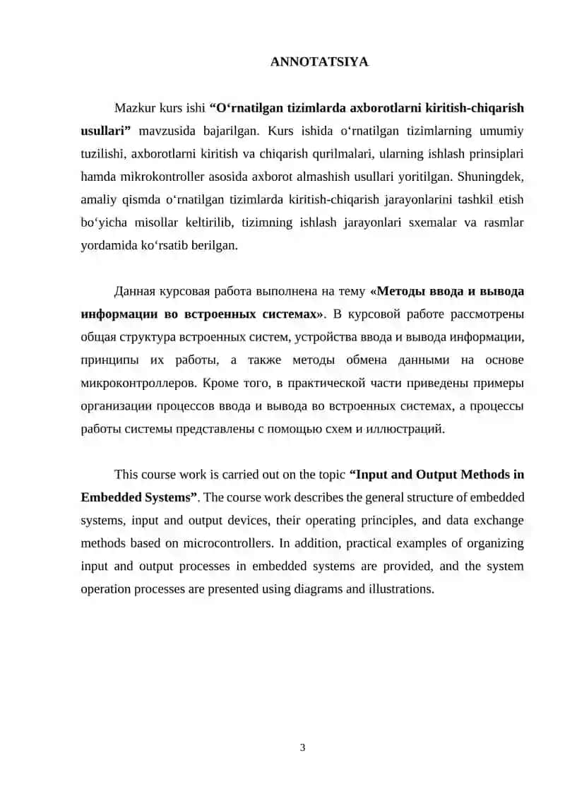 O‘rnatilgan tizimlarda axborotlarni kiritish-chiqarish usullari. 3