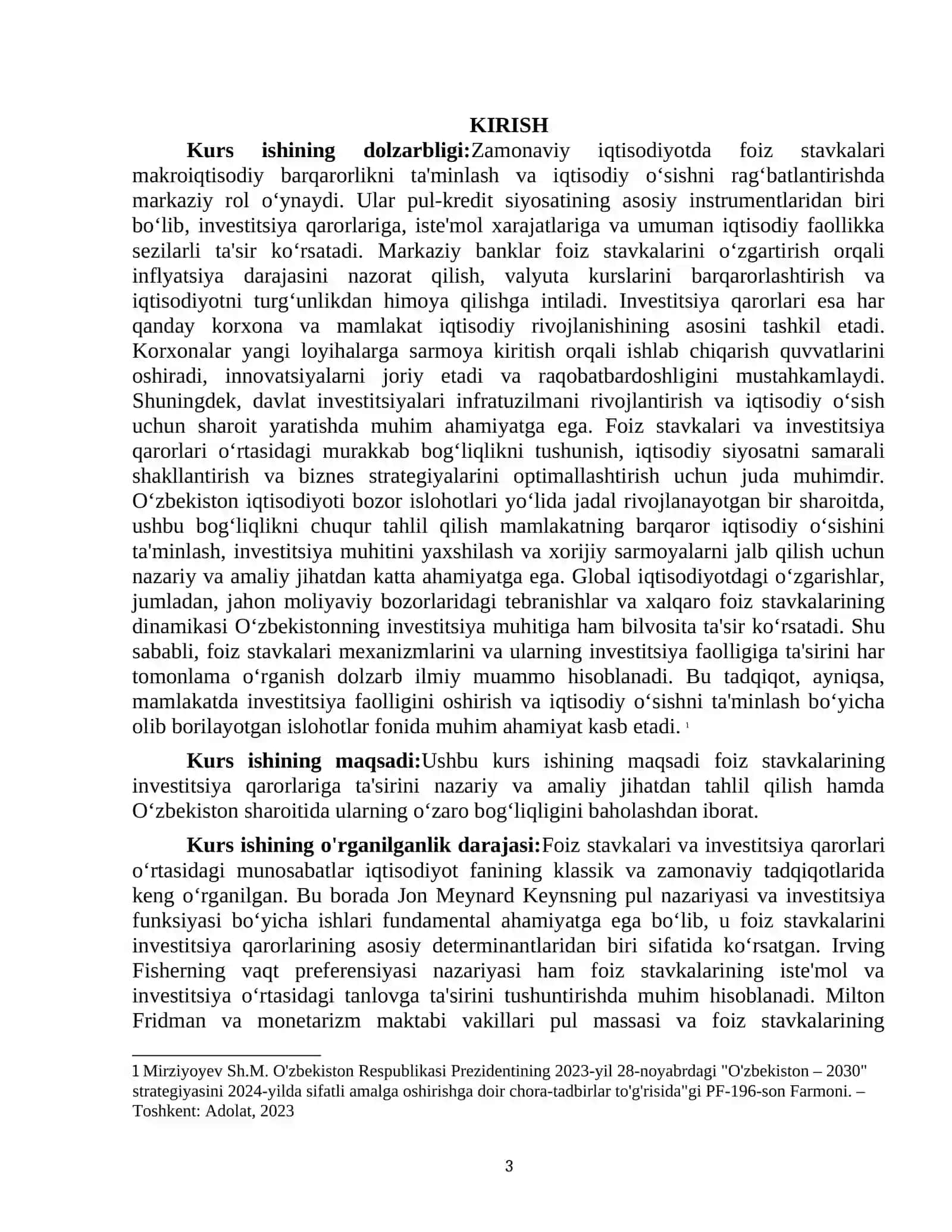 "FOIZ STAVKASI VA INVESTITSIYA QARORLARI" 3