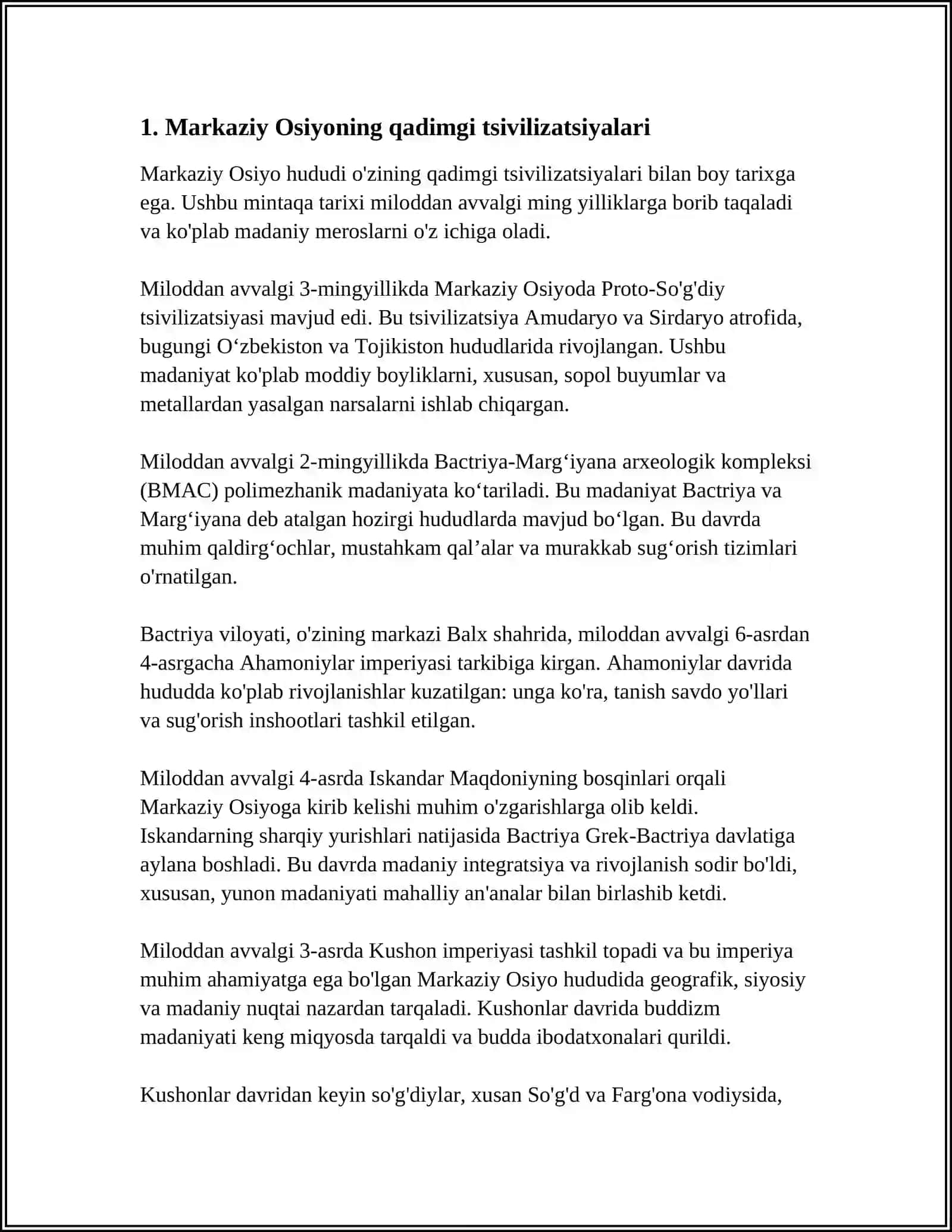 MARKAZIY OSIYO MADANIYATINING JAHON MADANIYATI TARIXIDA TUTGAN OʻRNI 3