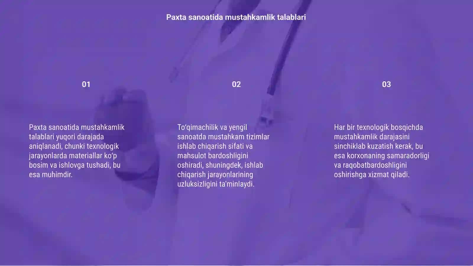 Paxta, toʻqimachilik va yengil sanoat korxonalarida texnologik jarayonlar uchun mustahkamlik 3