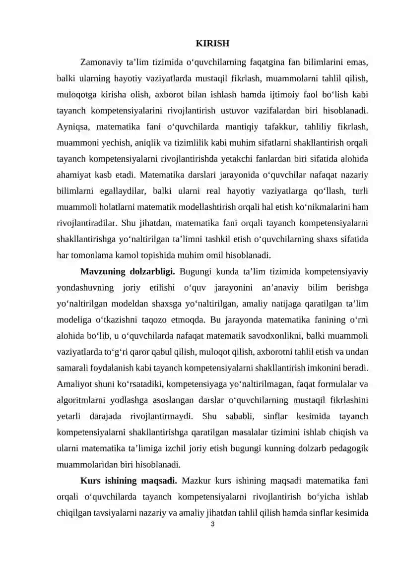 Matematika fani orqali o’quvchilarda tayanch kompetensiyalarni rivojlantirish bo’yicha ishlab chiqilgan tavsiyalar 3