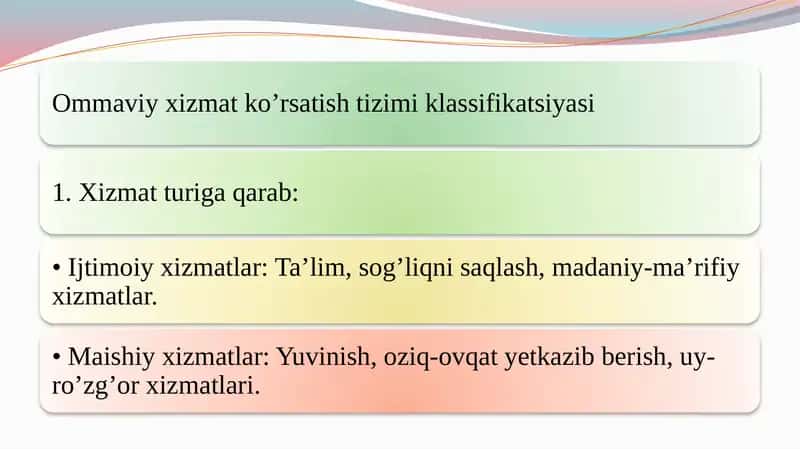 Ommaviy xizmat kórsatish tizimi klassifikatsiyasi va parametrlari 3