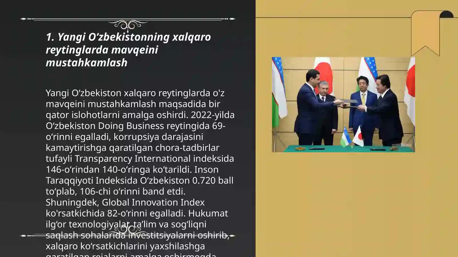 Yangi Oʻzbekistonda ijtimoiy-siyosiy iqtisodiy va madaniy hayotida roʻy berayotgan oʻzgarishlarning xalqaro reytingi va idekslarda aks etishi 3