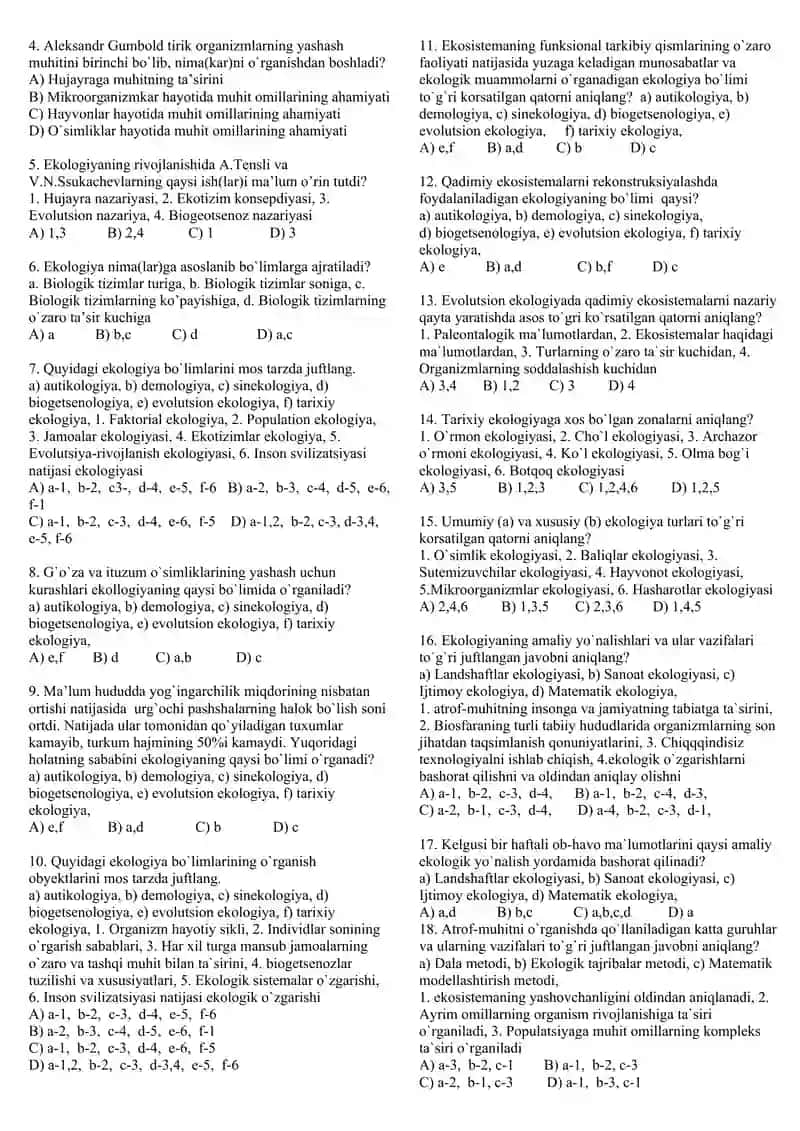 11 sinf biologiya test 3