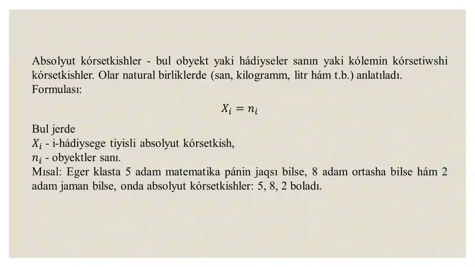 Statistikada absolyut, salıstırmalı hám ortasha kórsetkishler 3