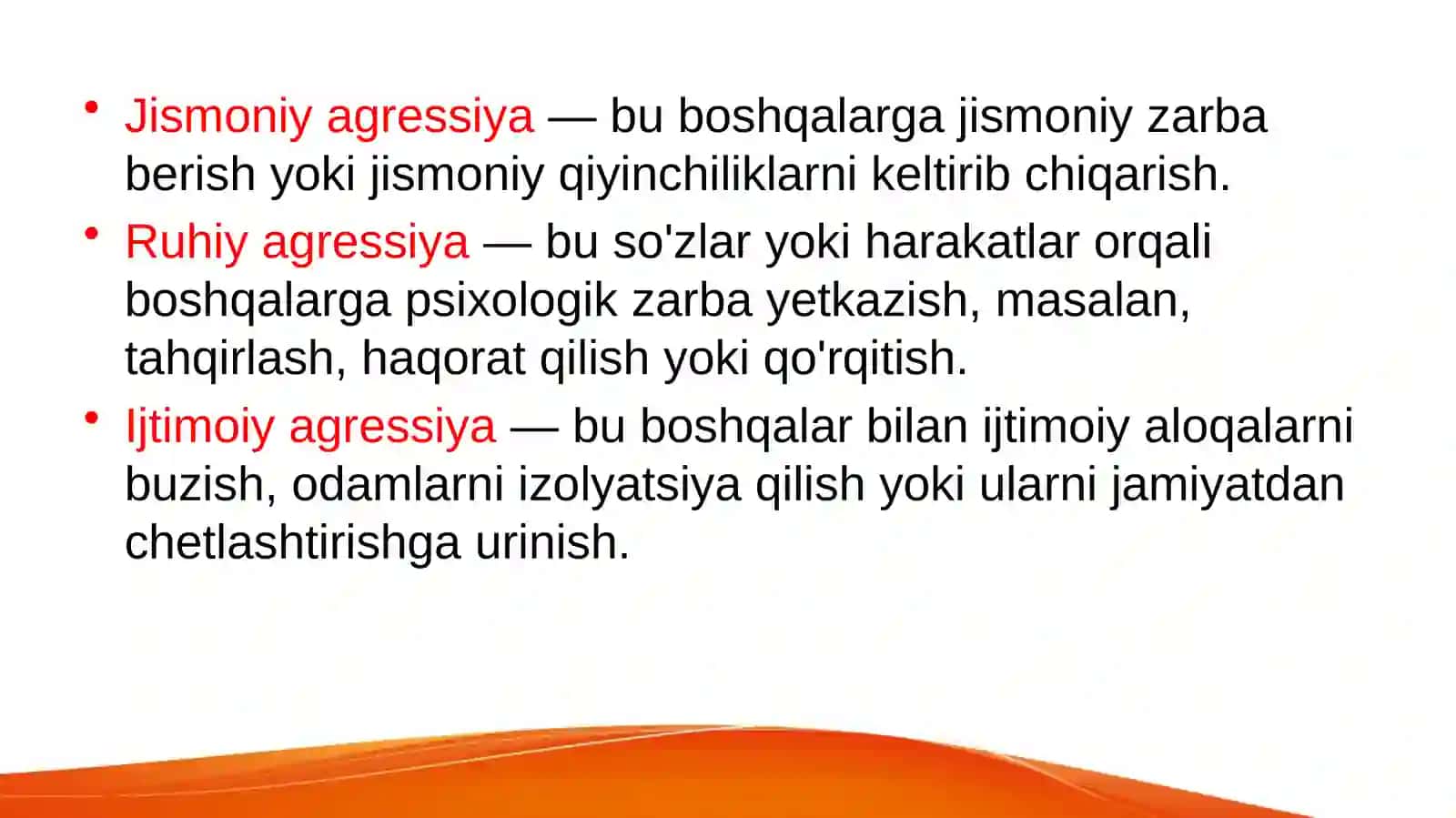 Konflikt signallari. Agressiya va zo’ravonlik haqida tushuncha 3