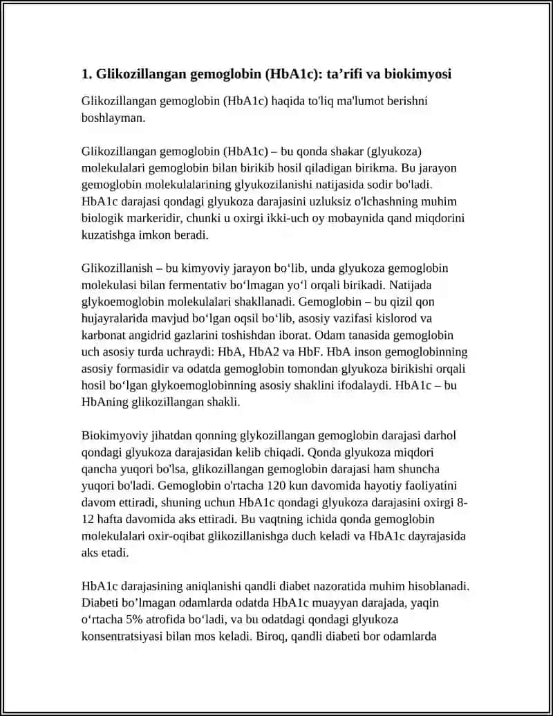 GLIKOZILLANGAN GEMOGLOBIN VA ALBUMIN, ULARNI UZLUKSIZ GIPERGLIKEMIYANI DIAGNOSTIKA QILISHDA QOʻLLANILISHI 3