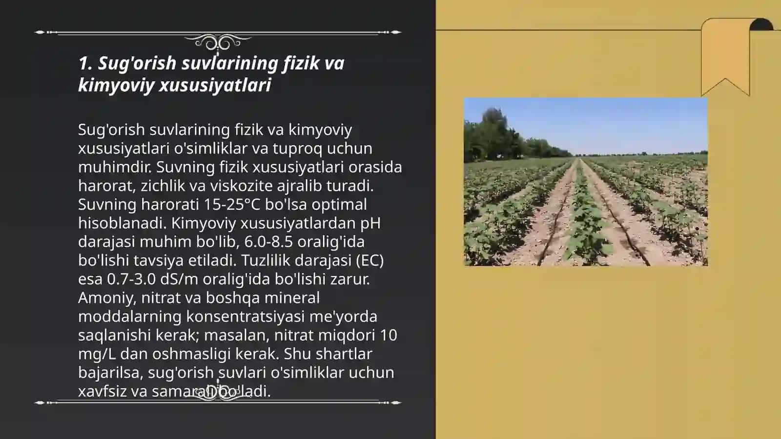 Sug'orish suvlarining fizik va kimyoviy xususiyatlari 3