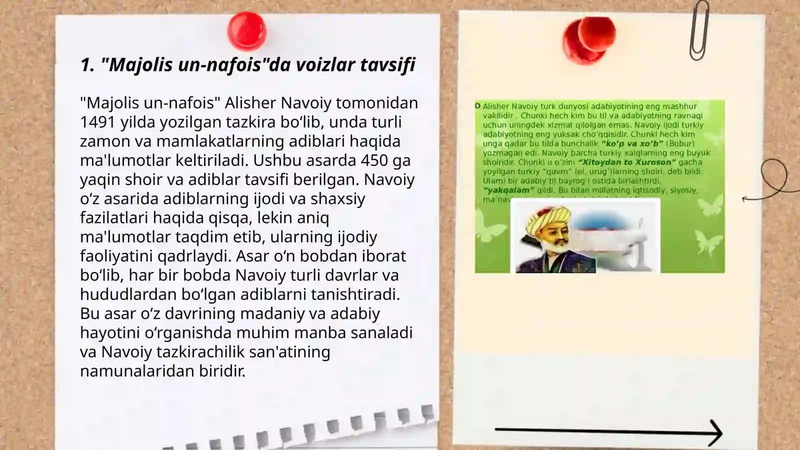 Navoiyning "Majolis un -nafois" asarida voizlar haqidagi maʼlumot. Karimov nutqlarida xalq maqollari va frazeologik iboralardan foydalanish 3